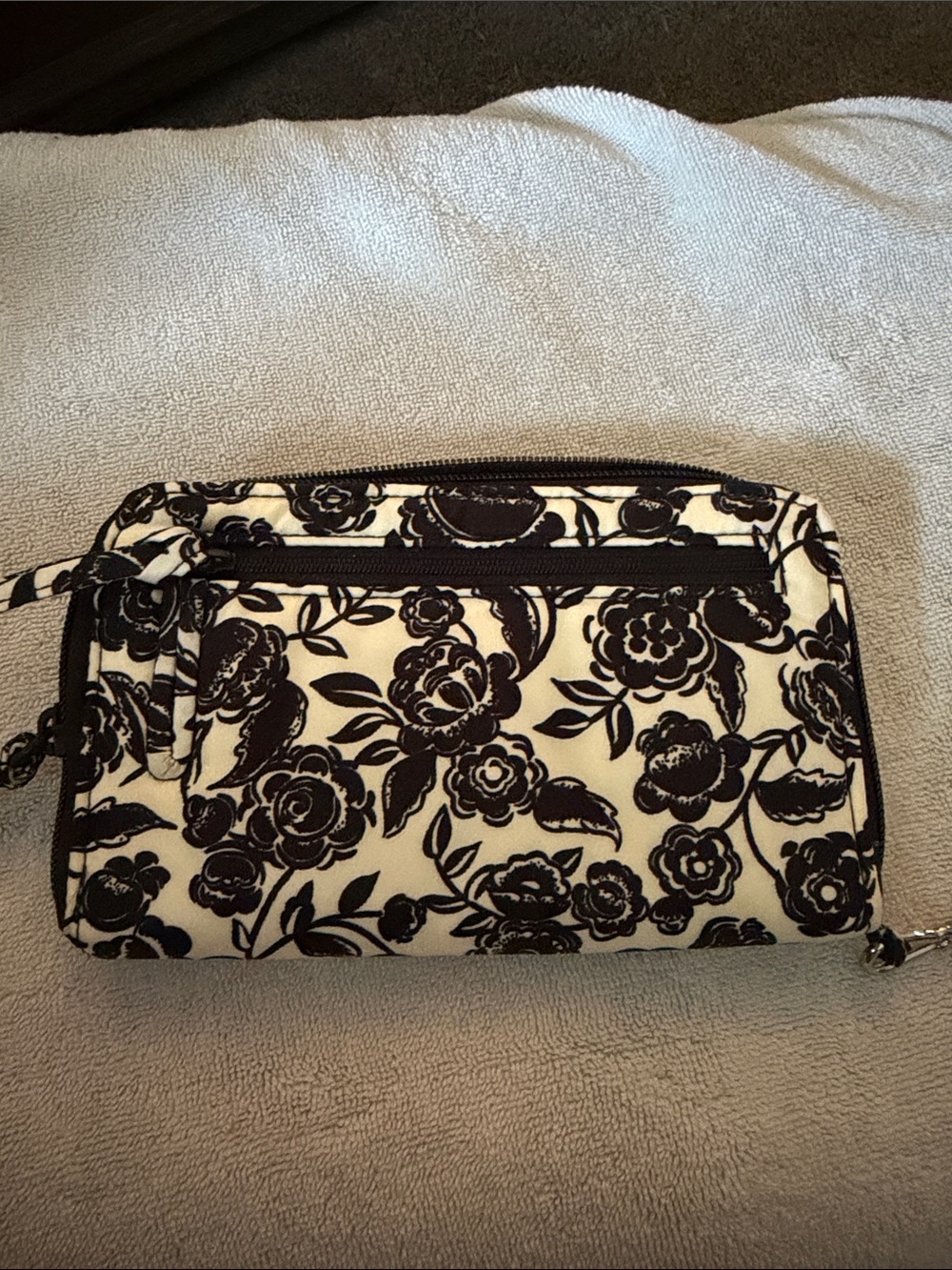 Vera Bradley Black and Cream Floral Wristlet Wallet